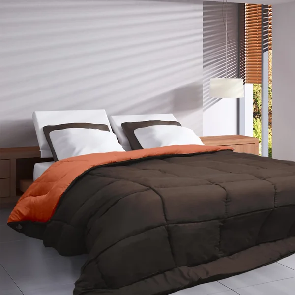 Couette hiver 200x200 cm COCOON BICOLORE Chocolat/Corail garnissage fibre polyester 400 g/m2