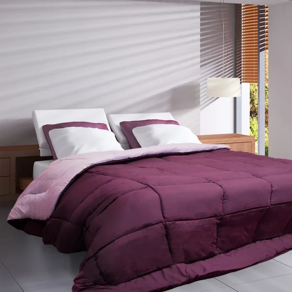 Couette hiver 260x240 cm COCOON BICOLORE Prune/Parme garnissage fibre polyester 400 g/m2