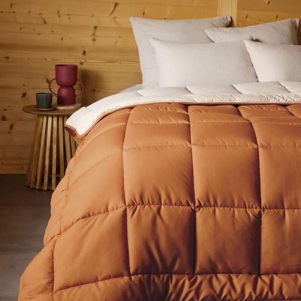 Couette été 240x220 cm COCOON BICOLORE Marron Ocre/Galet garnissage fibre polyester 200 g/m2
