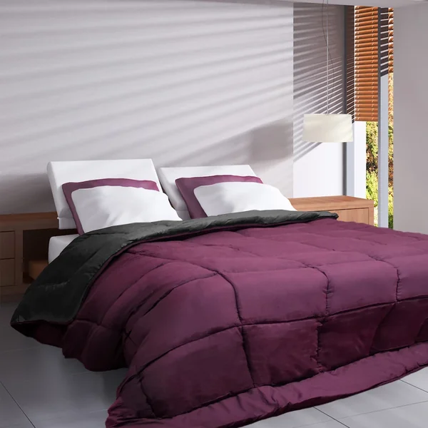 Couette été 260x240 cm COCOON BICOLORE Prune/Gris garnissage fibre polyester 200 g/m2