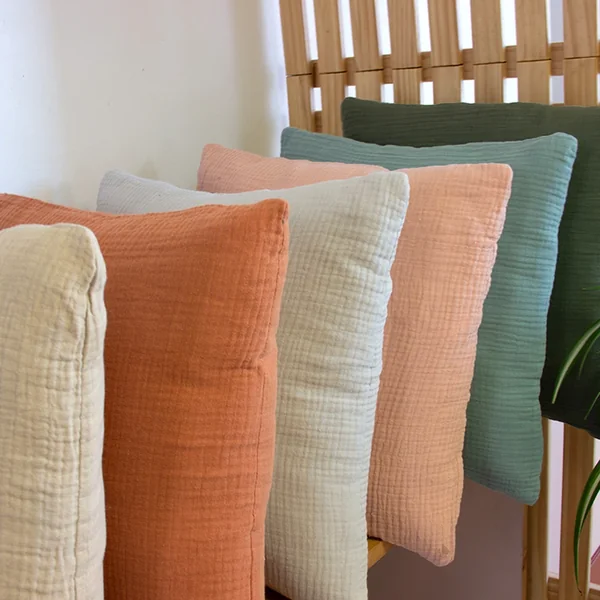 Coussin 30x50 cm double gaze de coton GAZE & SHERPA vert kaki