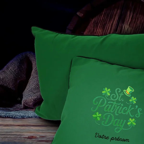 Coussin brodé Saint-Patrick 45x45 cm Blanc - Saint-Patrick, écriture festive - Série limitée