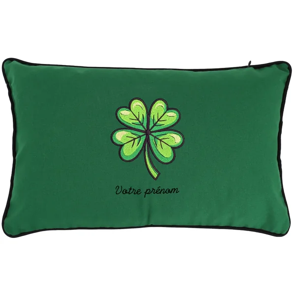 Coussin brodé Saint-Patrick 50x30 cm Vert - Trèfle à quatre feuilles porte-bonheur - Série limitée