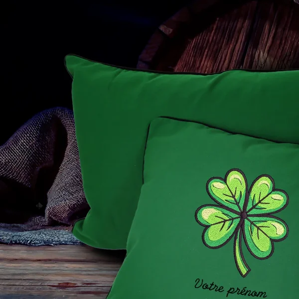 Coussin brodé Saint-Patrick 50x30 cm Vert - Trèfle à quatre feuilles porte-bonheur - Série limitée