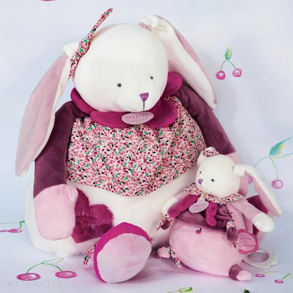 Doudou boîte à musique lapin 17 cm collection LAPIN CERISE rose