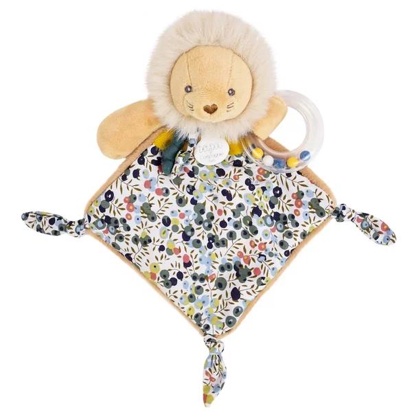 Doudou hochet 22 cm polyester BOH'AIME lion jaune multicolore