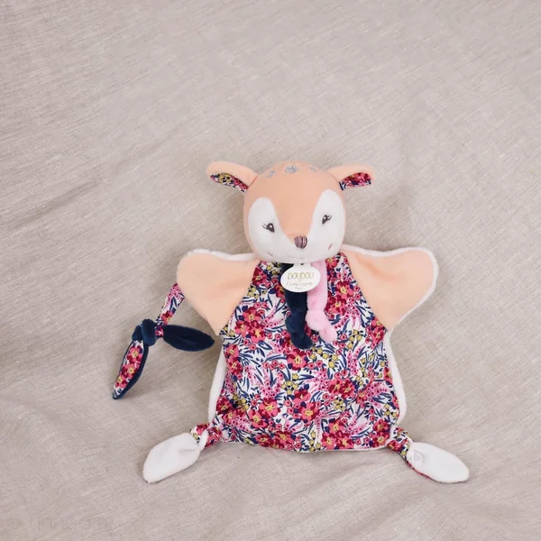 Doudou marionnette 25 cm polyester BOH'AIME faon rose multicolore