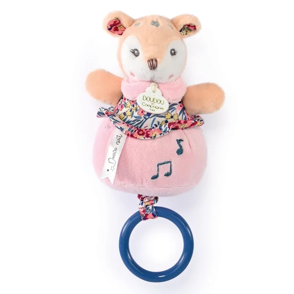 Doudou musique 14 cm polyester BOH'AIME faon rose multicolore