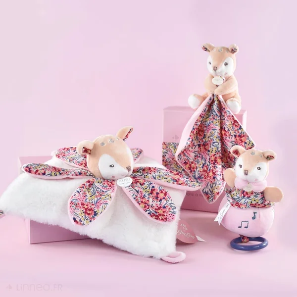 Doudou musique 14 cm polyester BOH'AIME faon rose multicolore