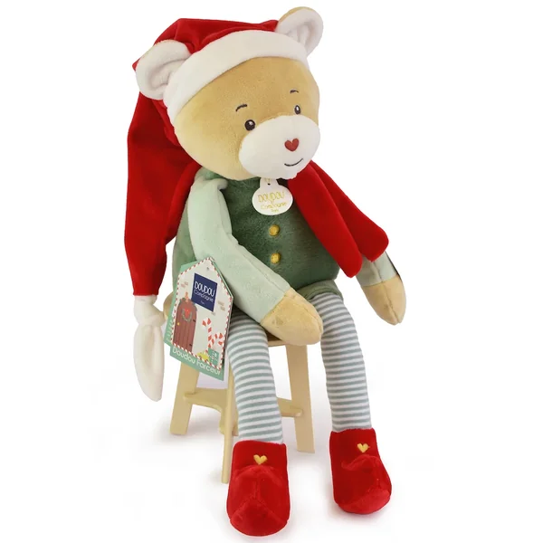 Doudou ours 27 cm collection DOUDOU FARCEUR Cotillon rouge et bleu