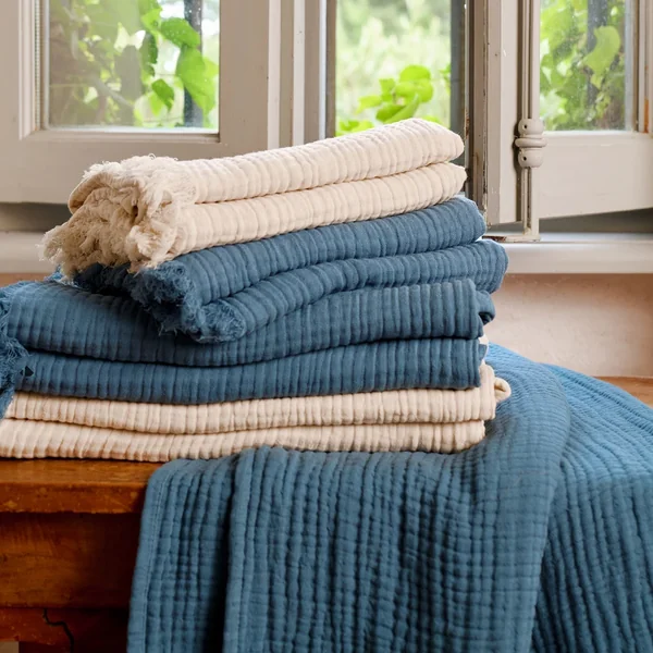 Drap de douche 70x130 et serviette 50x90 KEA mousseline coton houblon