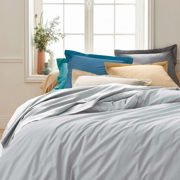 Drap housse 120x200 cm bonnet 30 cm percale de coton PASSION PERCALE gris Nuage