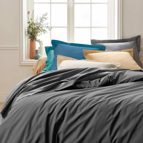 Drap housse 140x190 cm bonnet 30 cm percale de coton PASSION PERCALE gris Anthracite
