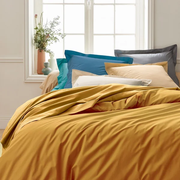 Drap housse 140x200 cm bonnet 40 cm percale de coton PASSION PERCALE Jaune Ambre