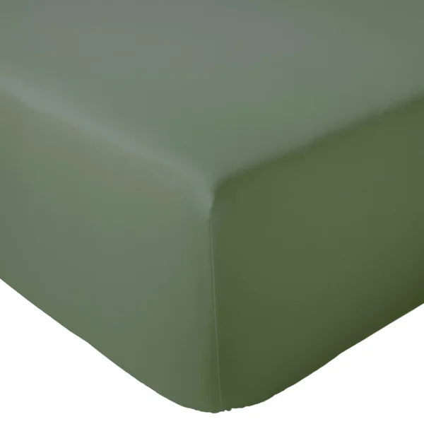 Drap housse 160x200 cm bonnet 30 cm percale de coton PASSION PERCALE vert Kaki