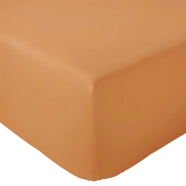 Drap housse 180x200 cm bonnet 40 cm percale de coton PASSION PERCALE marron Cognac