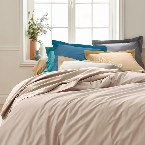 Drap housse 200x200 cm bonnet 40 cm percale de coton PASSION PERCALE Beige