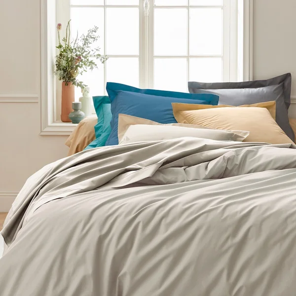 Drap housse 200x200 cm bonnet 40 cm percale de coton PASSION PERCALE beige Lin