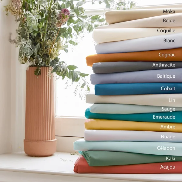Drap housse 200x200 cm bonnet 40 cm percale de coton PASSION PERCALE gris Nuage