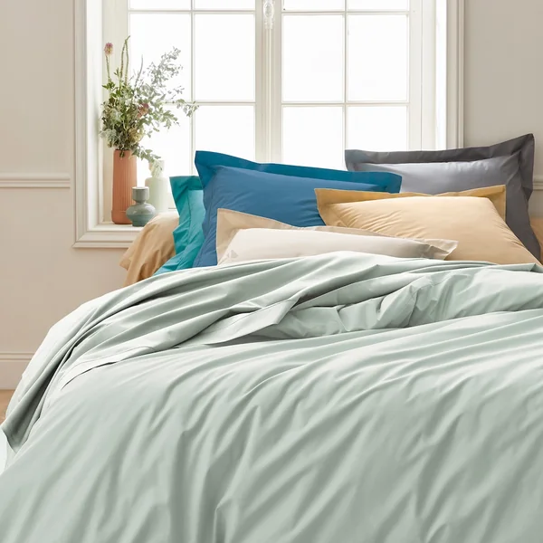 Drap housse 90x200 cm bonnet 30 cm percale de coton PASSION PERCALE vert Sauge
