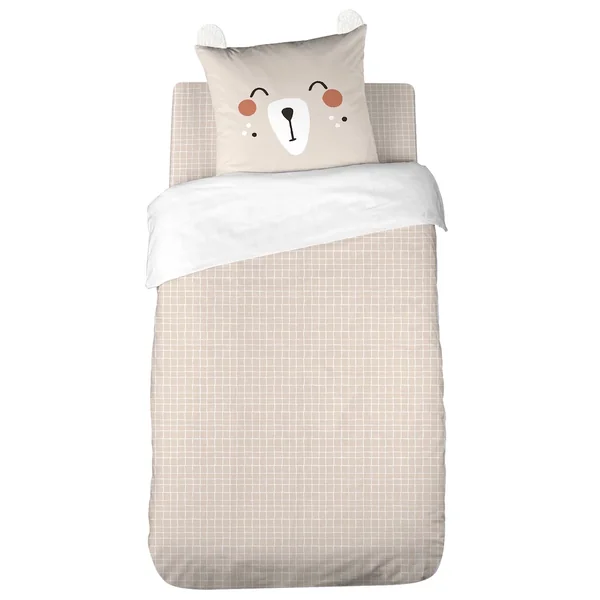 Drap housse sherpa 90x190 cm en microfibre FOREST à carreaux beige
