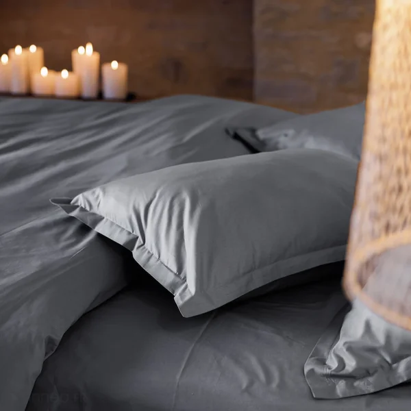 Drap housse uni 140x200 cm bonnet 35 cm percale de coton MANOIR gris Ardoise