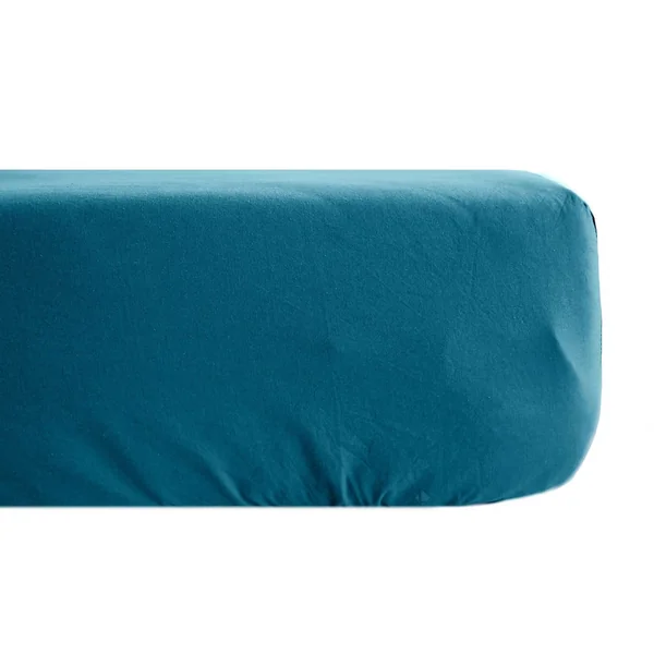 Drap housse uni 90x200 cm bonnet 35 cm percale de coton MANOIR bleu Lagon