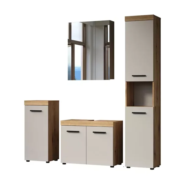 Ensemble de meubles salle de bain décor chêne et cashmere L164 cm - ELLIE