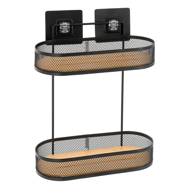 ETAGERE OVALE 2 NIVEAUX METAL PLATEAUX BAMBOU 3M NOIR BAMBOU