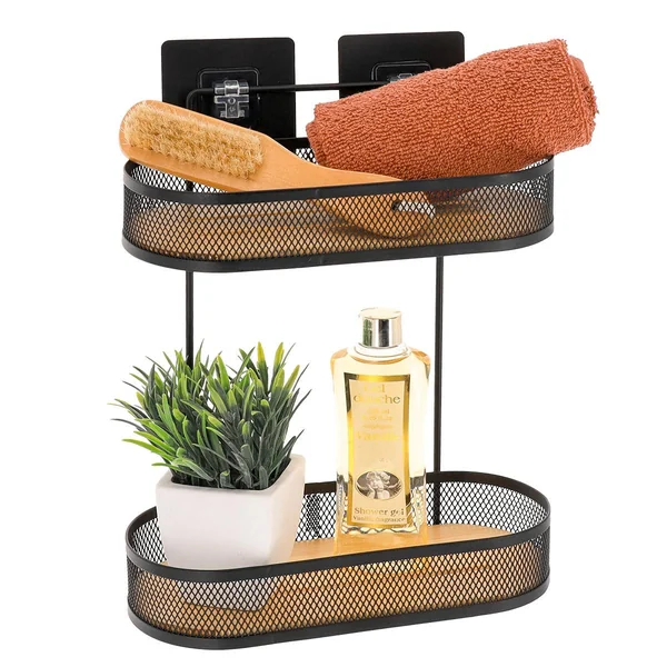 ETAGERE OVALE 2 NIVEAUX METAL PLATEAUX BAMBOU 3M NOIR BAMBOU