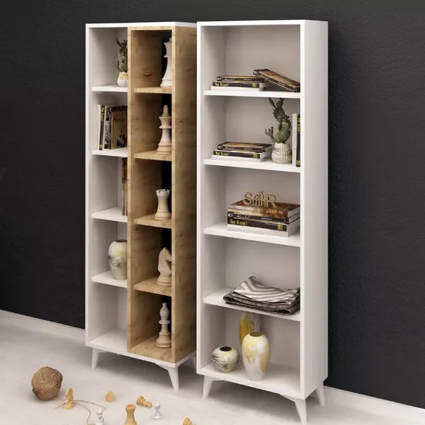 Etagère 15 tablettes décor chêne et blanc H162 cm - Potenza