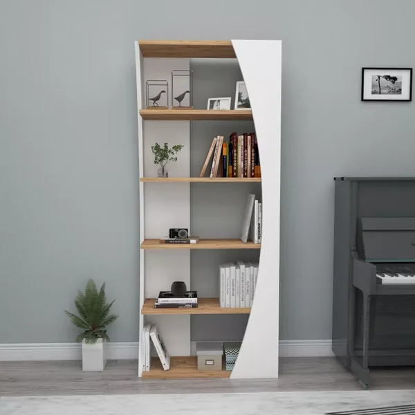 Etagère 5 tablettes décor blanc et pin atlantique H150 cm - Selge