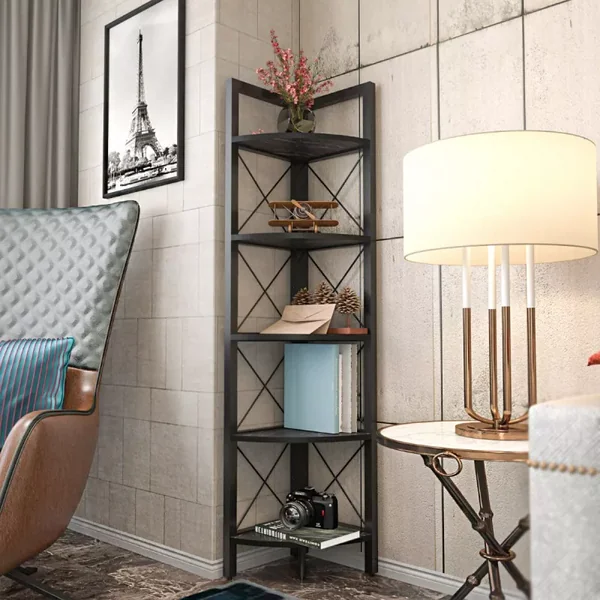 Etagère d'angle 5 tablettes noir H160 cm - Remo