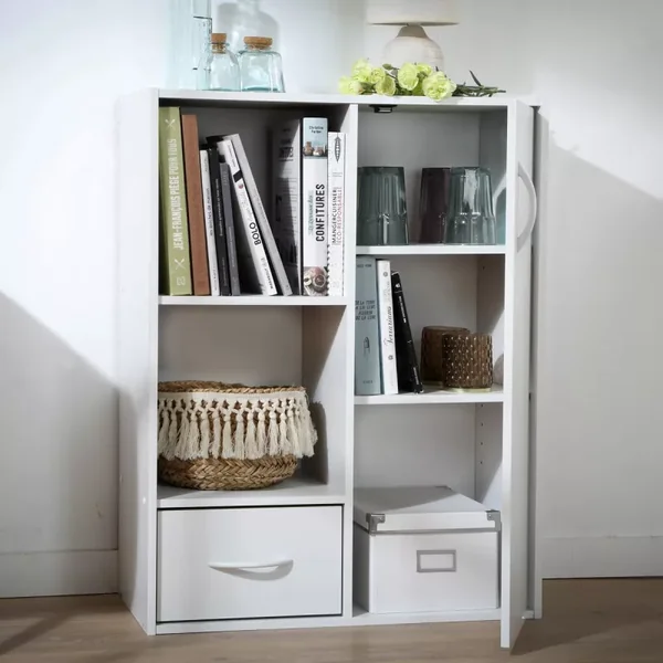 Etagère de rangement 2 casiers avec 1 tiroir et 1 placard - L61,5 cm