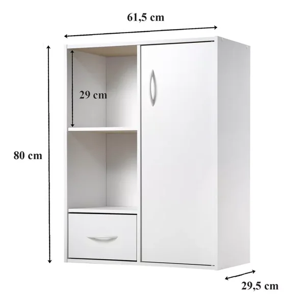 Etagère de rangement 2 casiers avec 1 tiroir et 1 placard - L61,5 cm