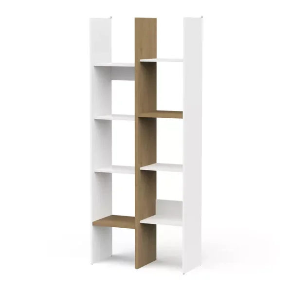 Etagère déco 6 rayons et 8 niches décor chêne et blanc mat - ACCESS