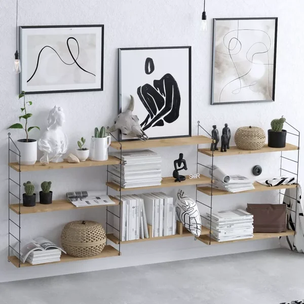 Etagère murale suspendue 9 tablettes décor chêne L216 cm - Laba