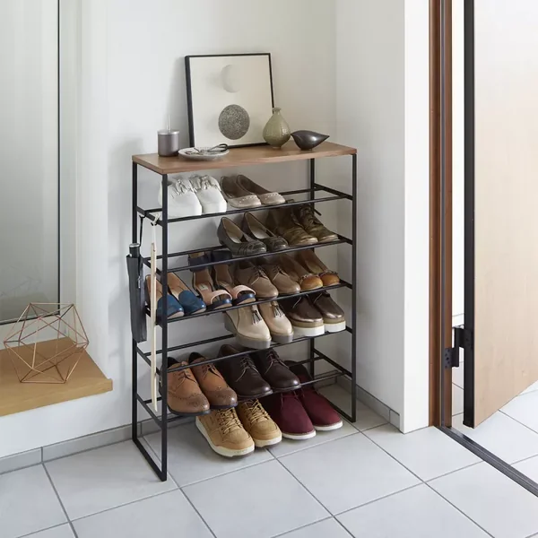 Etagère à Chaussures 5 Niveaux Bois et Métal Noir Tower - L66 cm