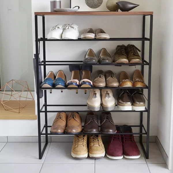 Etagère à Chaussures 5 Niveaux Bois et Métal Noir Tower - L66 cm