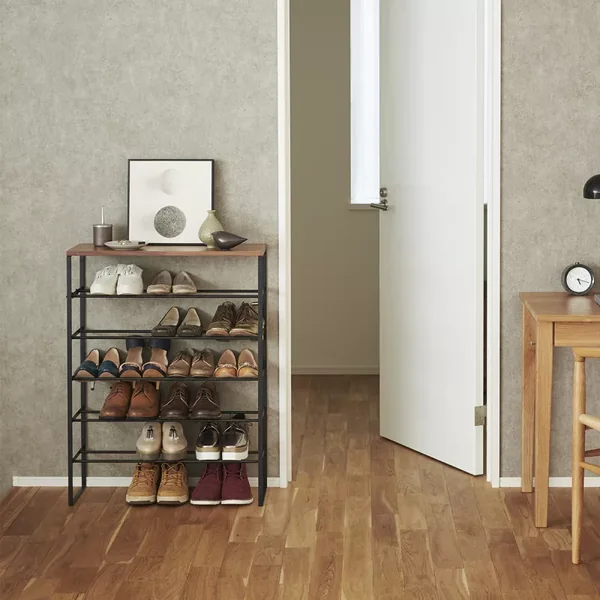 Etagère à Chaussures 5 Niveaux Bois et Métal Noir Tower - L66 cm