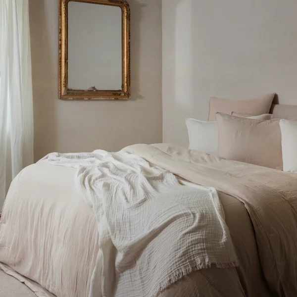 Housse de couette 240x220 cm mousseline de coton MILOS beige lin