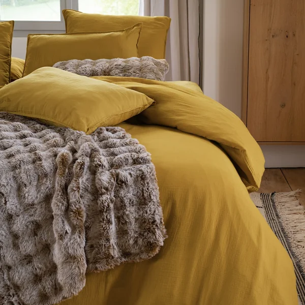 Housse de couette 240x220 cm mousseline de coton MILOS jaune gold