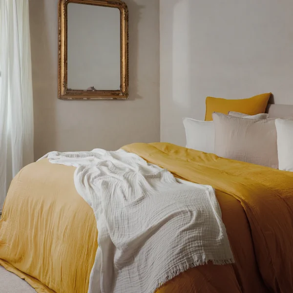 Housse de couette 240x220 cm mousseline de coton MILOS jaune gold