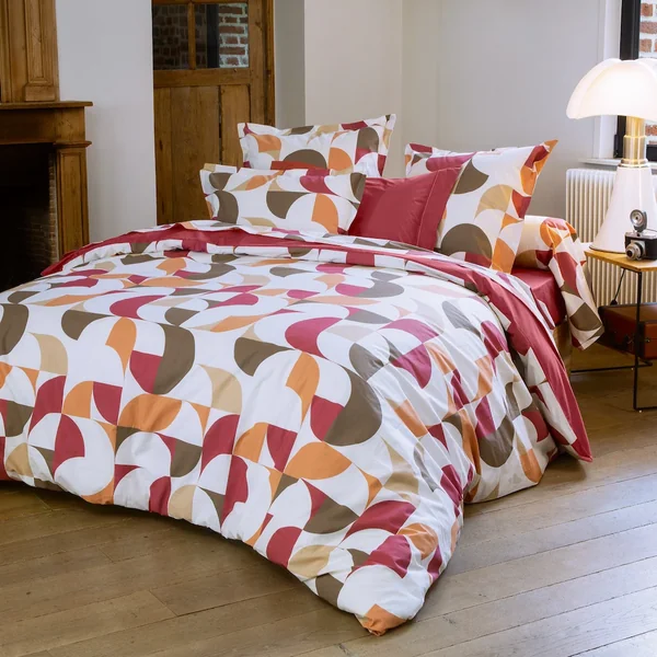 Housse de couette 260x240 cm en 100% percale MODULO blanc acajou