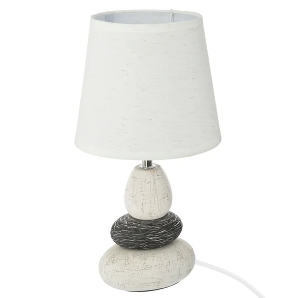 Lampe déco à poser céramique pieds galets et abat-jour blanc H 33cm