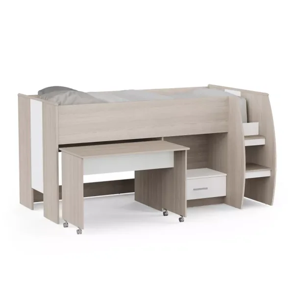 Lit combiné bureau 1 tiroir 90x200 cm sommier inclus L120,9 cm - NANO