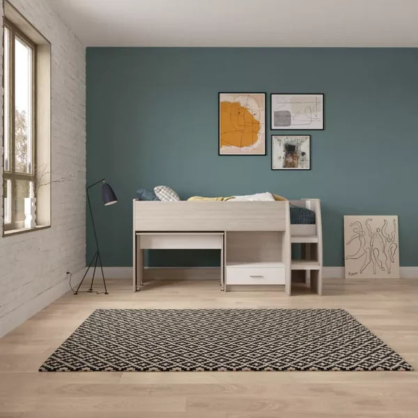 Lit combiné bureau 1 tiroir 90x200 cm sommier inclus L120,9 cm - NANO