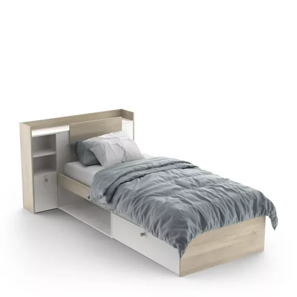 Lit en 90x190/200 cm 1 tiroir et 1 niche - L124,5 cm