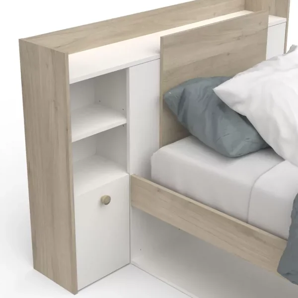 Lit en 90x190/200 cm 1 tiroir et 1 niche - L124,5 cm