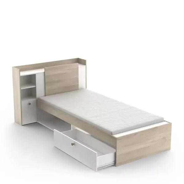 Lit en 90x190/200 cm 1 tiroir et 1 niche - L124,5 cm